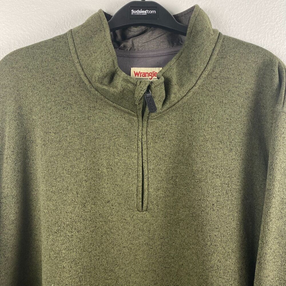Wrangler Authentics Sweater Men's 3XL / TG Mock‎ Neck Green 1/4 Zip Long Sleeve